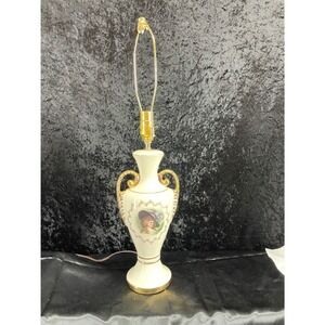 Vintage Ceramic Urn Table Lamp Victorian Lady Portrait Gold Handles Cream Base